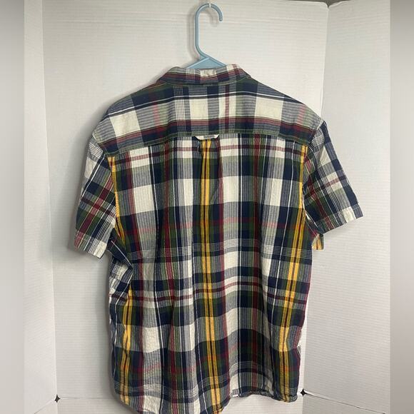 Lucky Brand Men’s XL Seersucker Yellow Red Blue Men’s button down short sleeve - Picture 6 of 9
